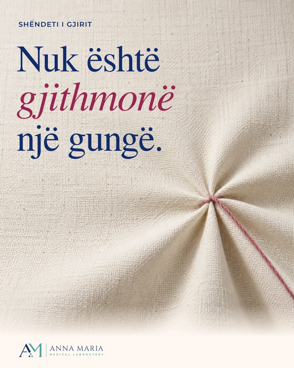 Tekstil i mbledhur me një fije rozë dhe teksti: Nuk është gjithmonë një gungë.